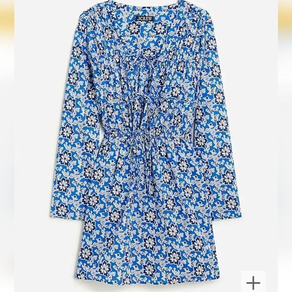 J Crew Tiered Tie Front Beach Dress in Colbalt Floral Cotton Voile XSMALL NWT - Picture 4 of 9